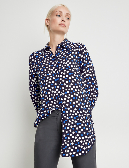 Womens Long Sleeve Button Allover Print Longline Shirt Blouse Top