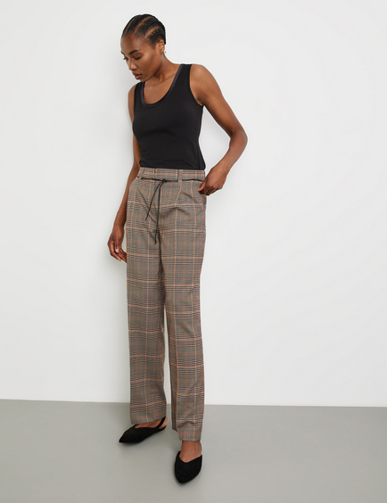 High-waisted trousers with an oval leg in flocked velvet with a micro-check  pattern | EMPORIO ARMANI Woman