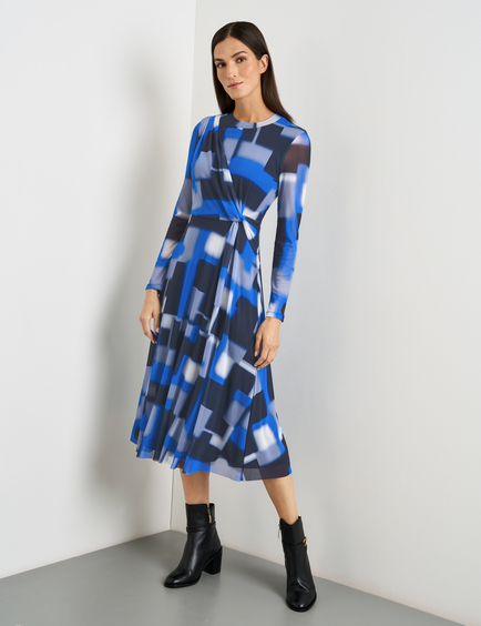 Kleid aus Mesh mit GERRY Blau semitransparenten in Ärmeln WEBER 