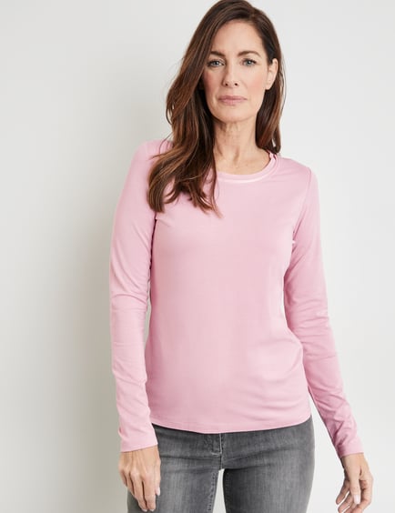 GERRY Langarmshirt mit in | WEBER Ausschnittblende Pink satinierter