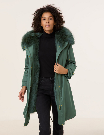 Lined coat with faux fur in Green GERRY WEBER