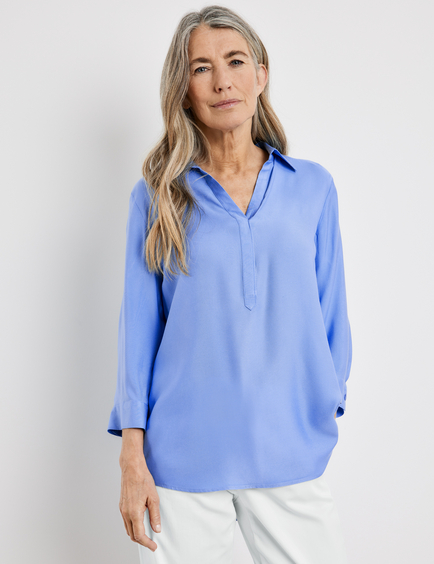 Verdorde vloeistof drie Long blouse with a collar in Blue | GERRY WEBER