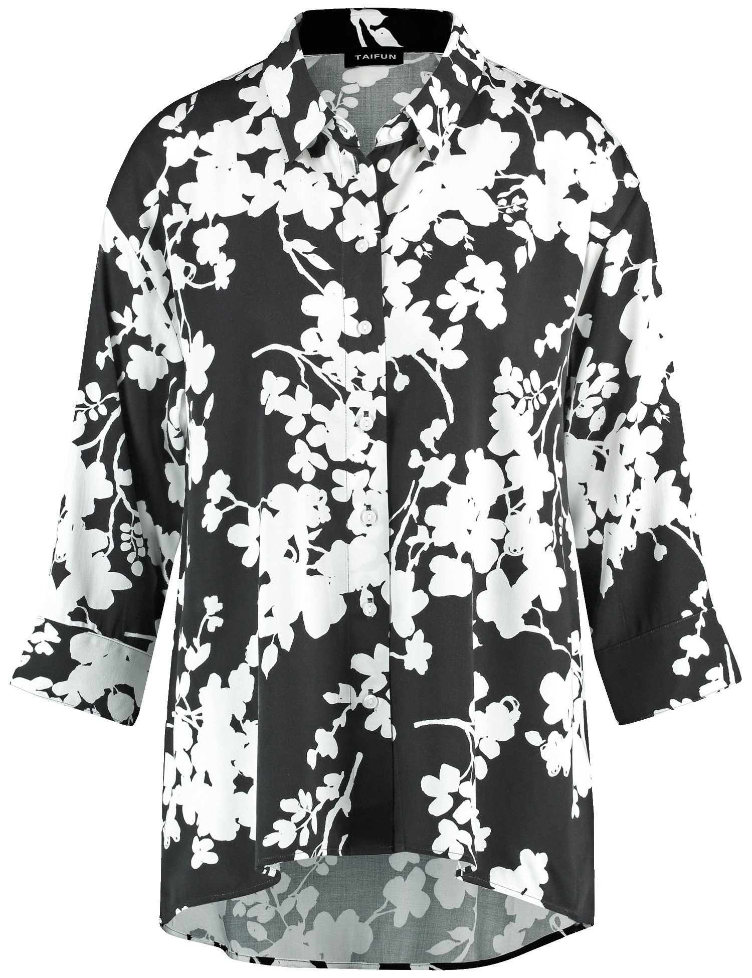 TAIFUN Damen 3/4 Arm Bluse mit Floralprint 74cm Hemdkragen Viskose Schwarz floral, 40