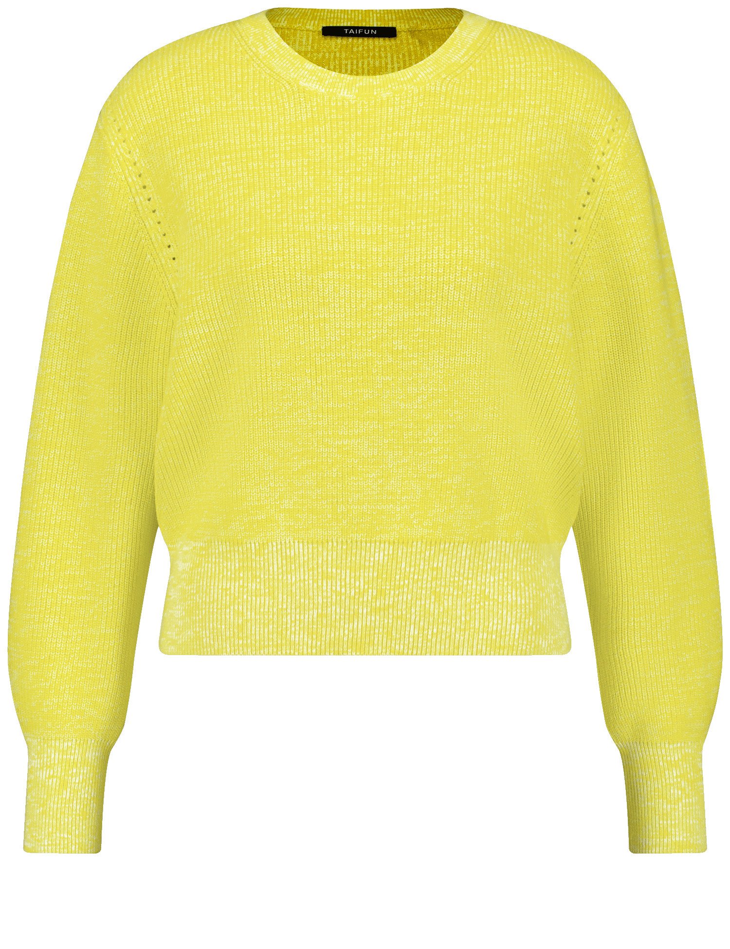 TAIFUN Damen Pullover aus Baumwoll-Rippstrick Langarm|Breite Rippenbündchen Baumwolle, Gelb, 44