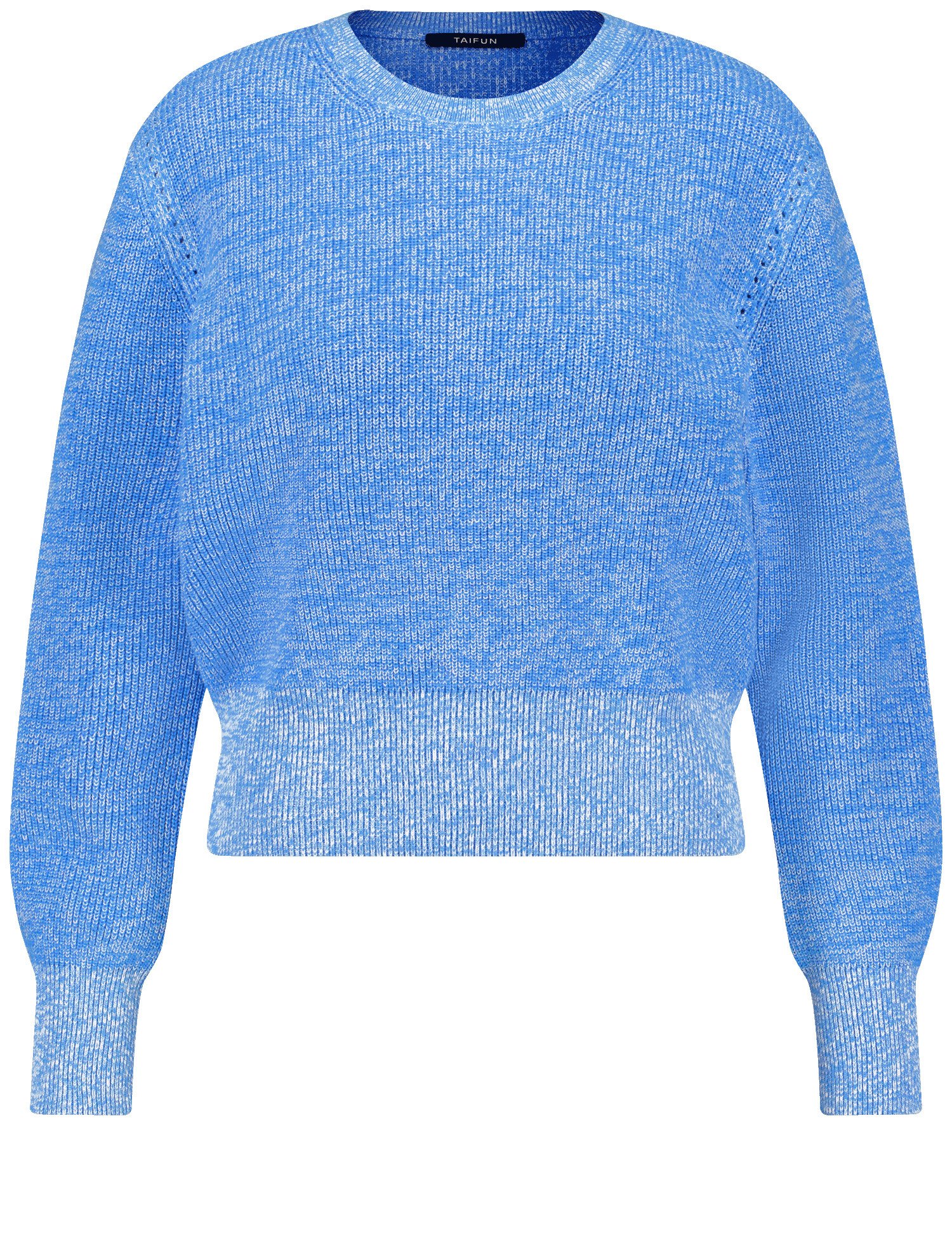 TAIFUN Damen Pullover aus Baumwoll-Rippstrick Langarm|Breite Rippenbündchen Baumwolle, Blau, 48