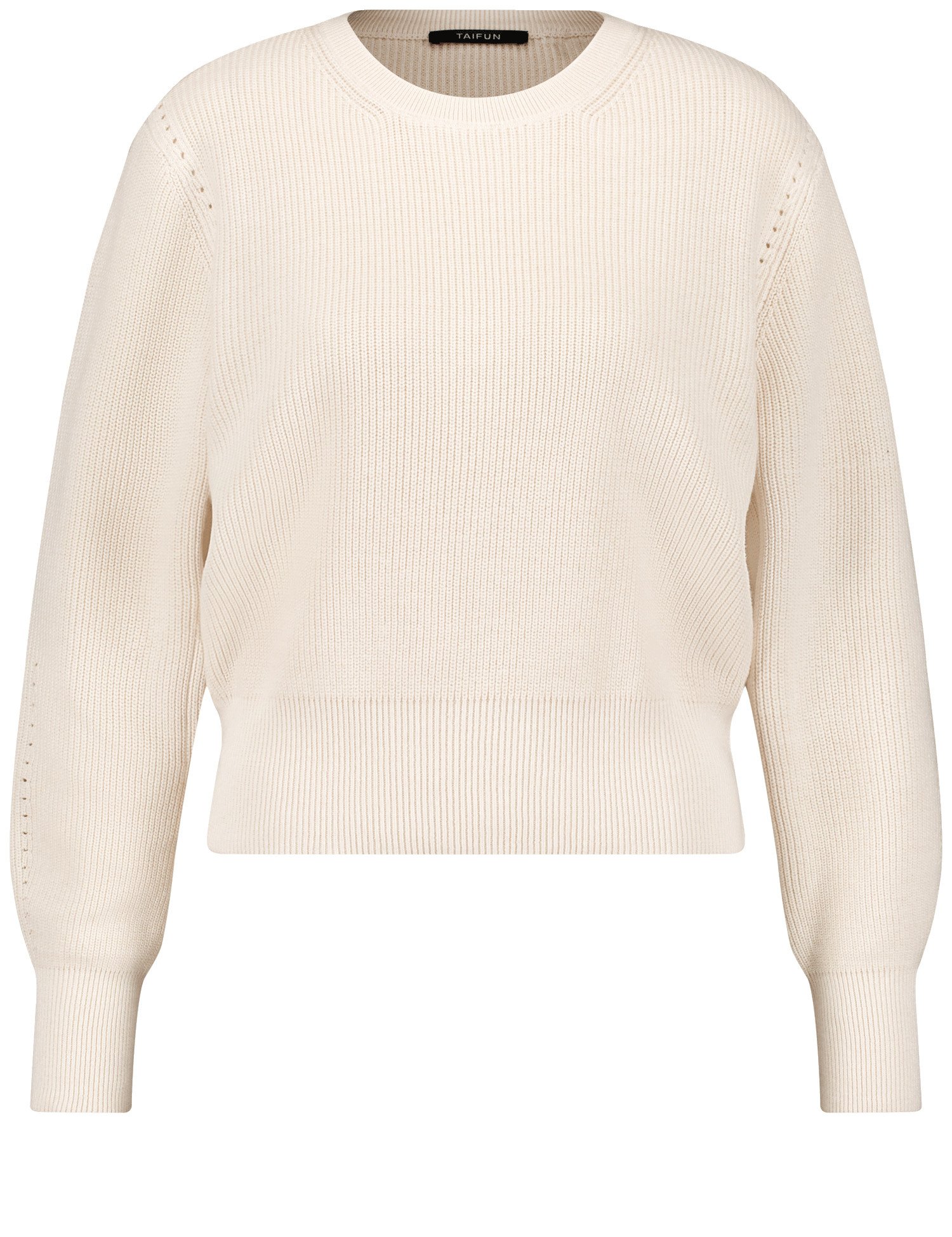 TAIFUN Damen Pullover aus Baumwoll-Rippstrick Langarm|Breite Rippenbündchen Baumwolle, Beige, 44