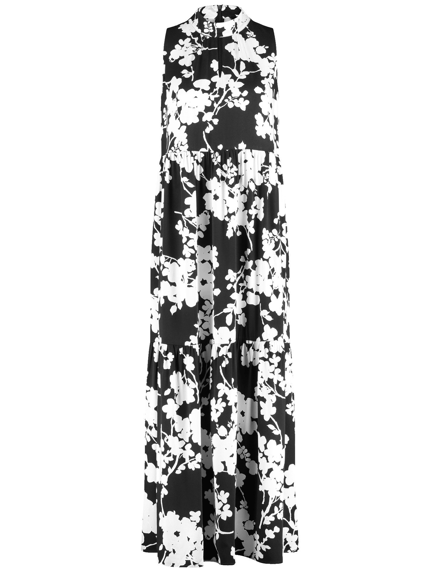 TAIFUN Damen Ausgestelltes Stufenkleid mit Floralprint Viskose Schwarz, 38