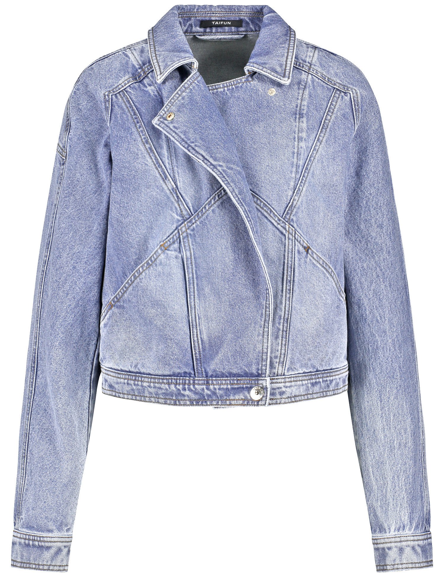 TAIFUN Damen Jeansjacke im Bikerstyle Baumwolle 52 cm cm Blau, 42