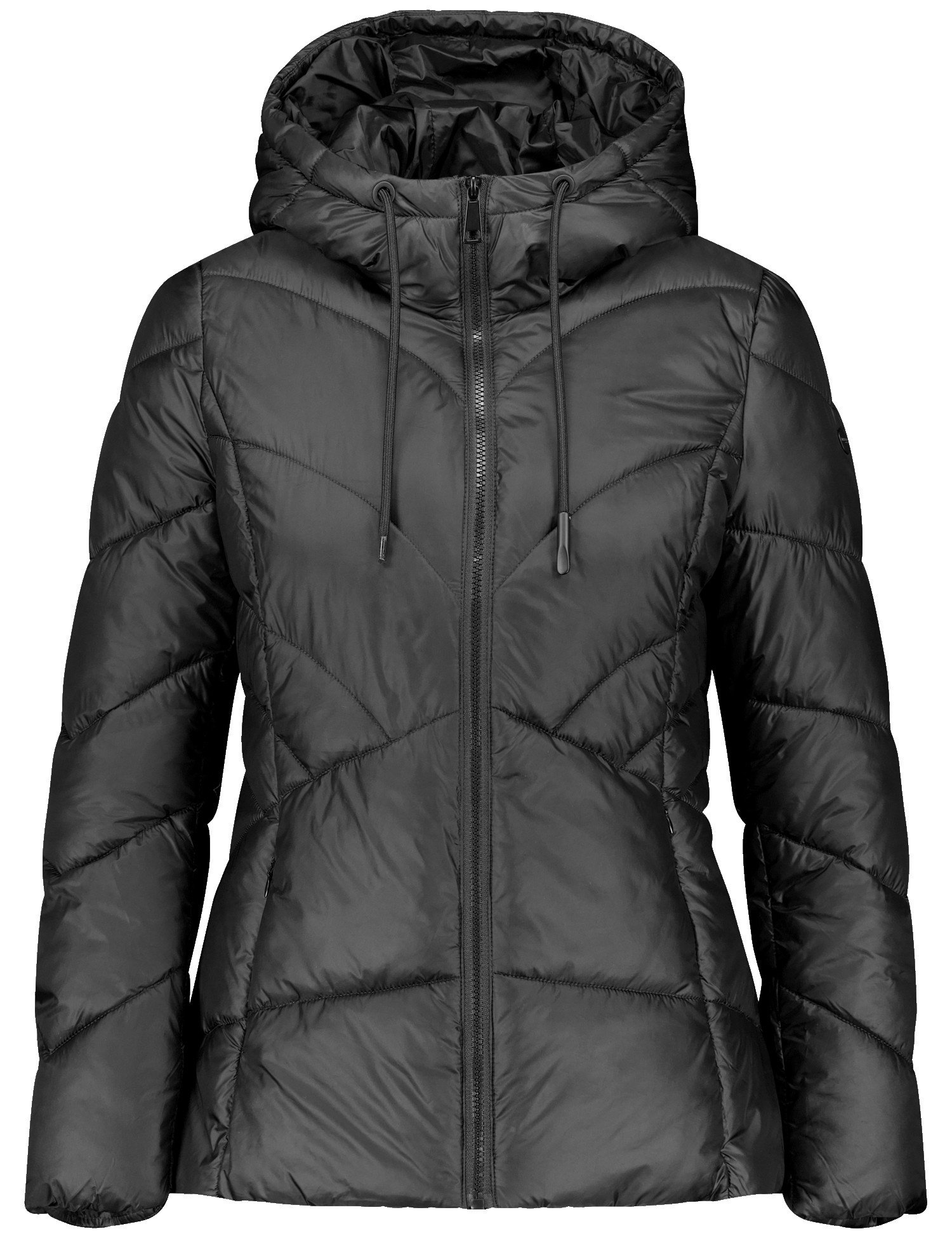 TAIFUN Damen Taillierte Steppjacke mit Kapuze 68cm Langarm Polyamid Reißverschluss, Schwarz, 34