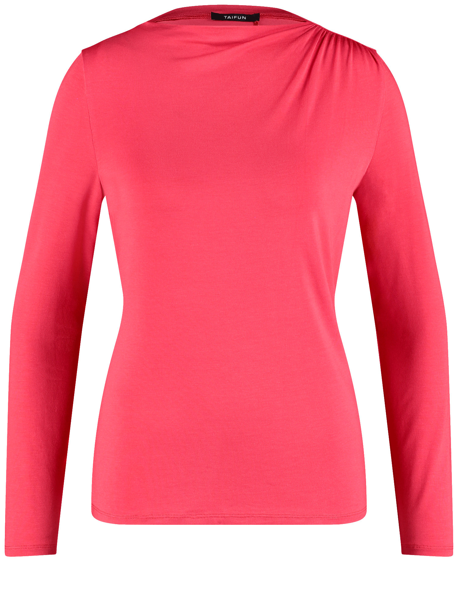 TAIFUN Damen Langarmshirt mit seitlicher Schulterraffung Stehkragen Lyocell, Rot, 48