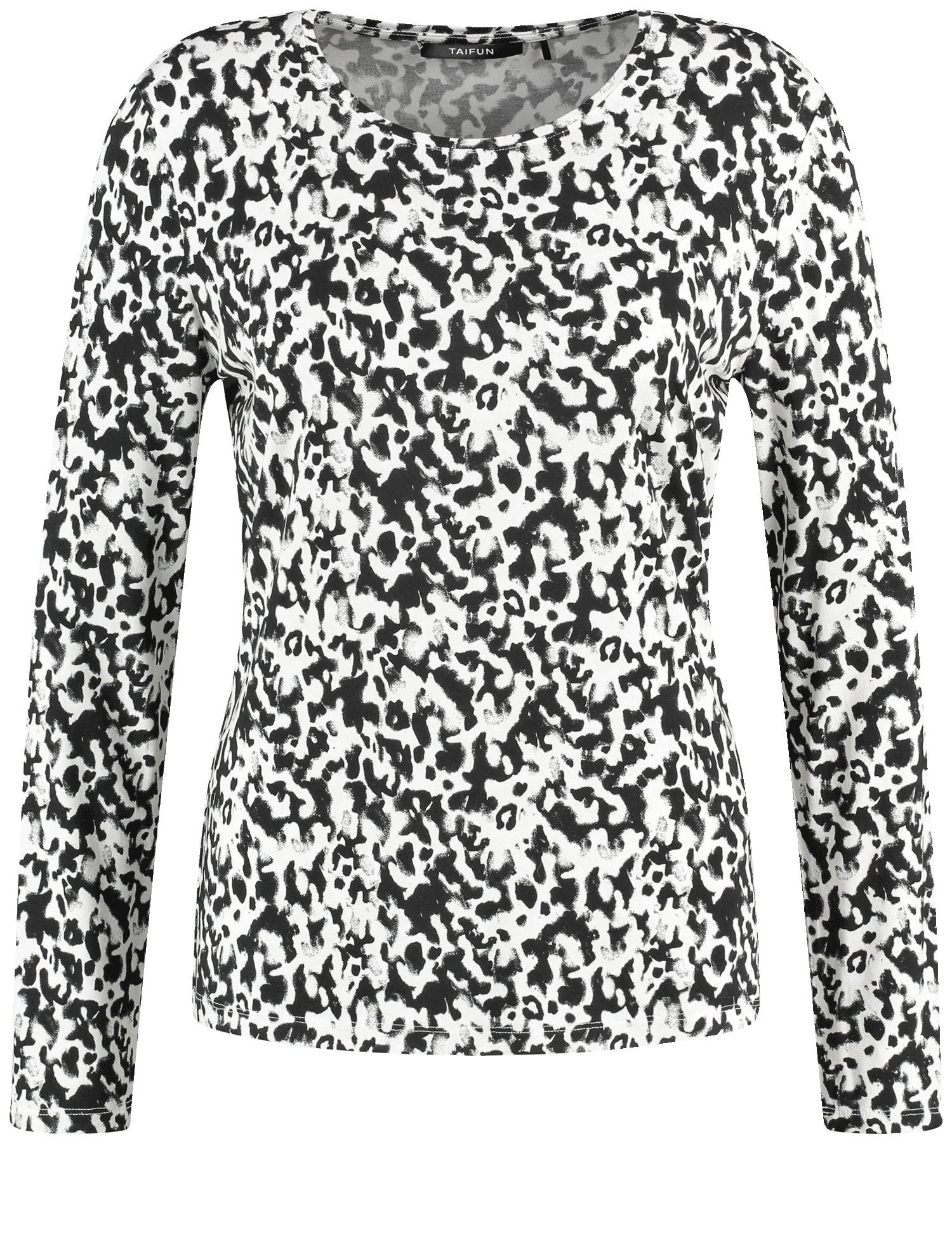 TAIFUN Damen Langarmshirt mit Allover-Print 62cm Rundhals Viskose, Schwarz gemustert, 38