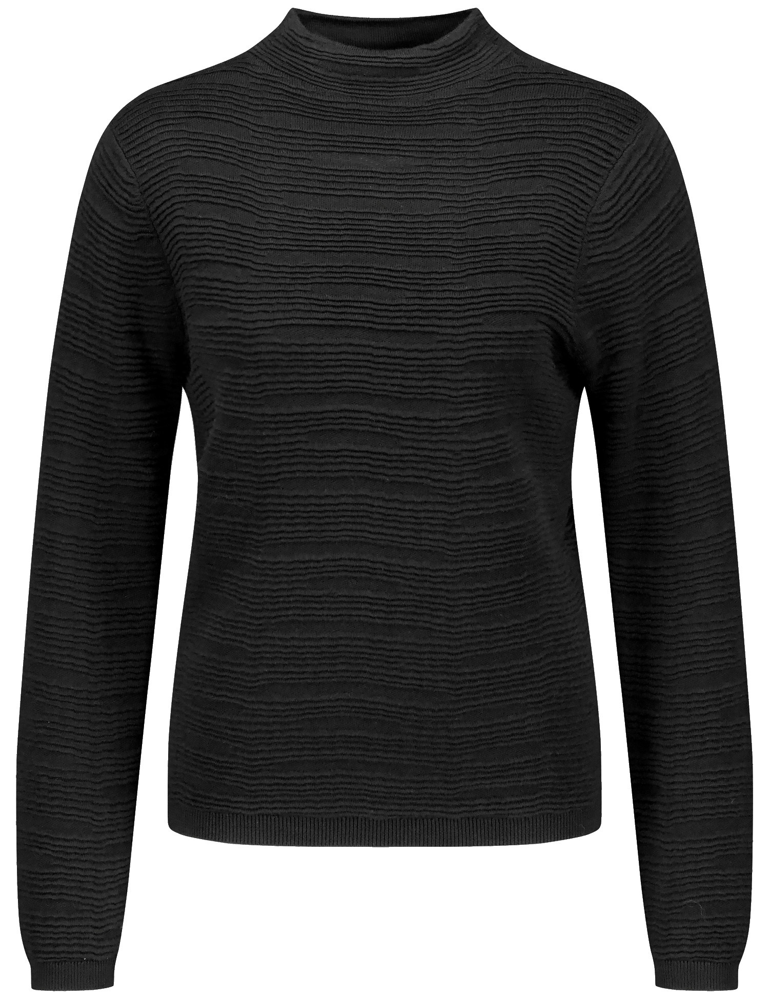 TAIFUN Damen Pullover mit Wellen-Struktur Langarm Viskose, Schwarz, 36