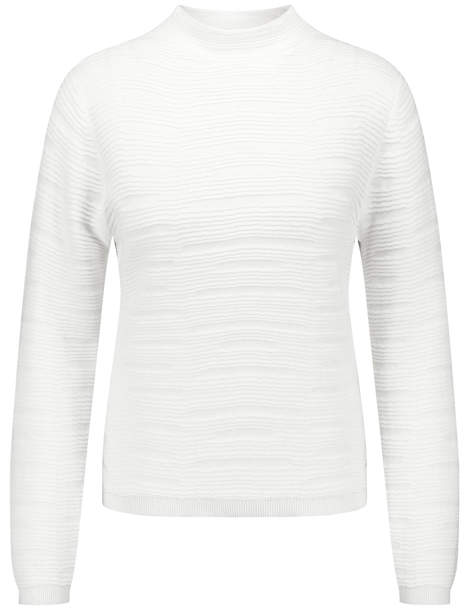 TAIFUN Damen Pullover mit Wellen-Struktur Langarm Viskose, Weiss, 48