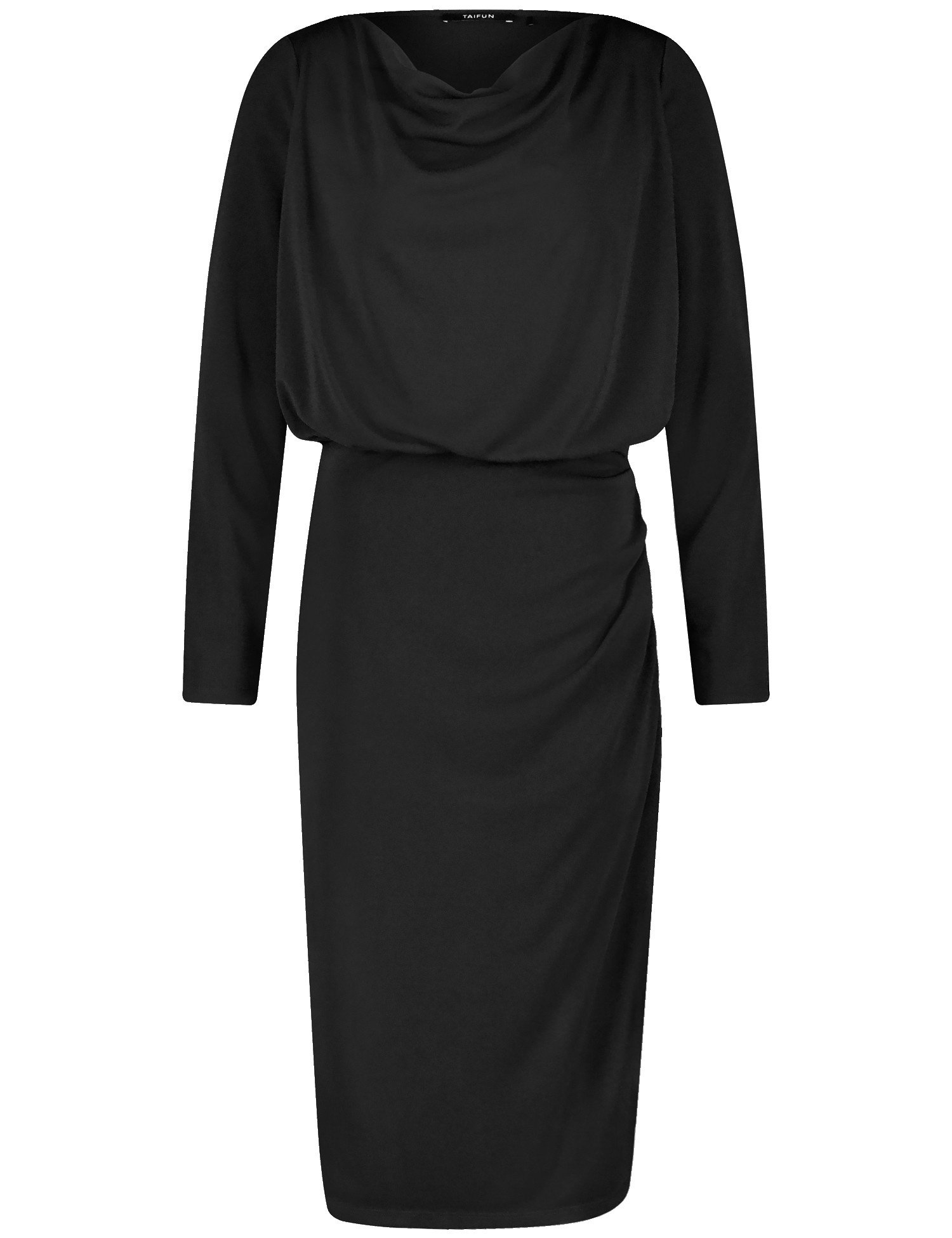 TAIFUN Damen Feminines Kleid mit Wasserfallausschnitt Schwarz, 42