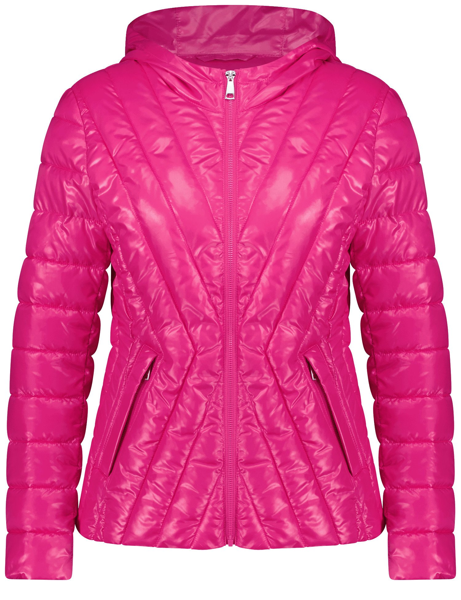 TAIFUN Damen Leicht wattierte Steppjacke mit Glanz 62cm Langarm Kapuze Reißverschluss, Pink, 34