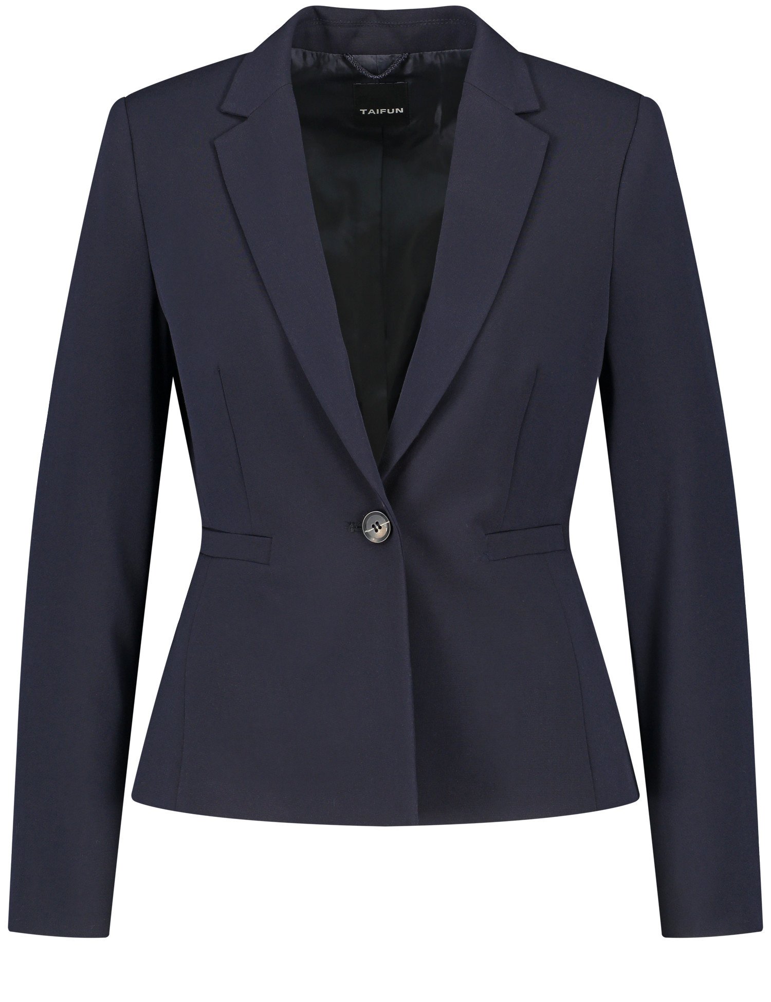 TAIFUN Damen Klassischer Blazer aus knitterarmer Qualität 60cm Langarm Revers Blau, 40