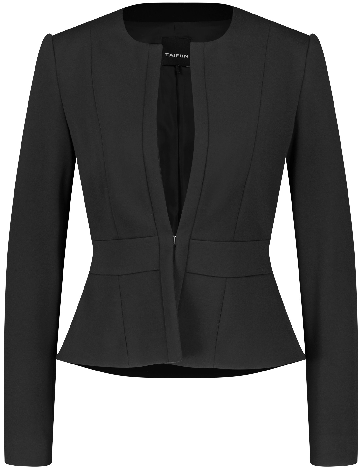 TAIFUN Damen Taillierter Kurzblazer Viskose 54 cm Rundhals Langarm unifarben Schwarz, 36