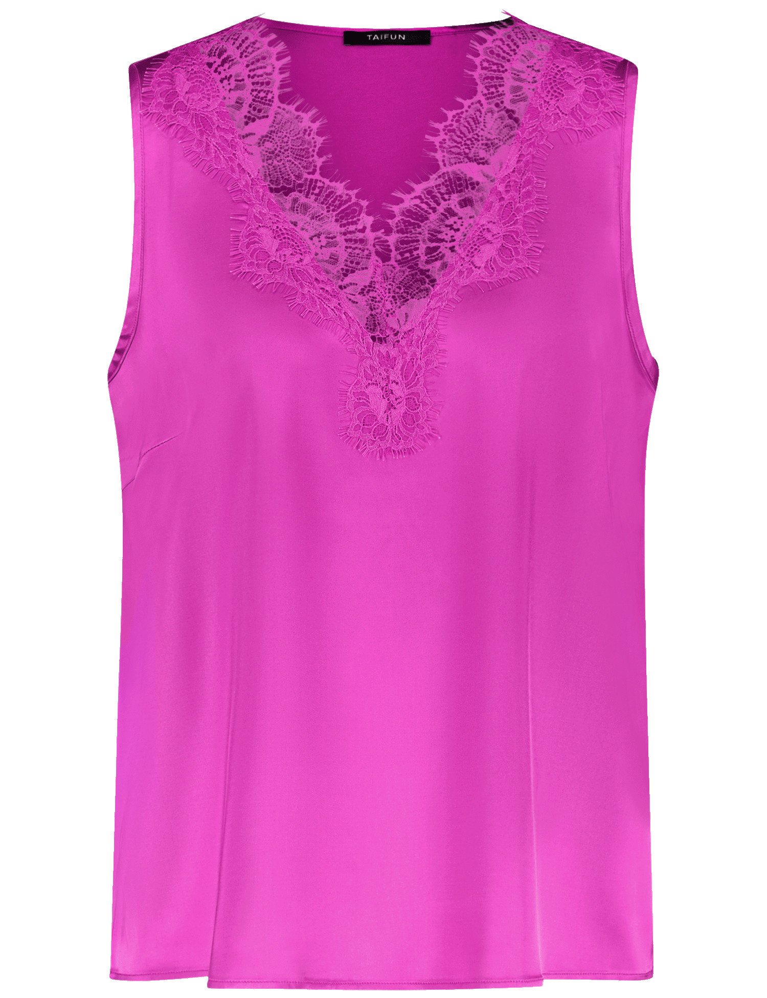 TAIFUN Damen Satin-Top mit Spitze 62cm Ärmellos V-Ausschnitt Viskose, Pink, 42