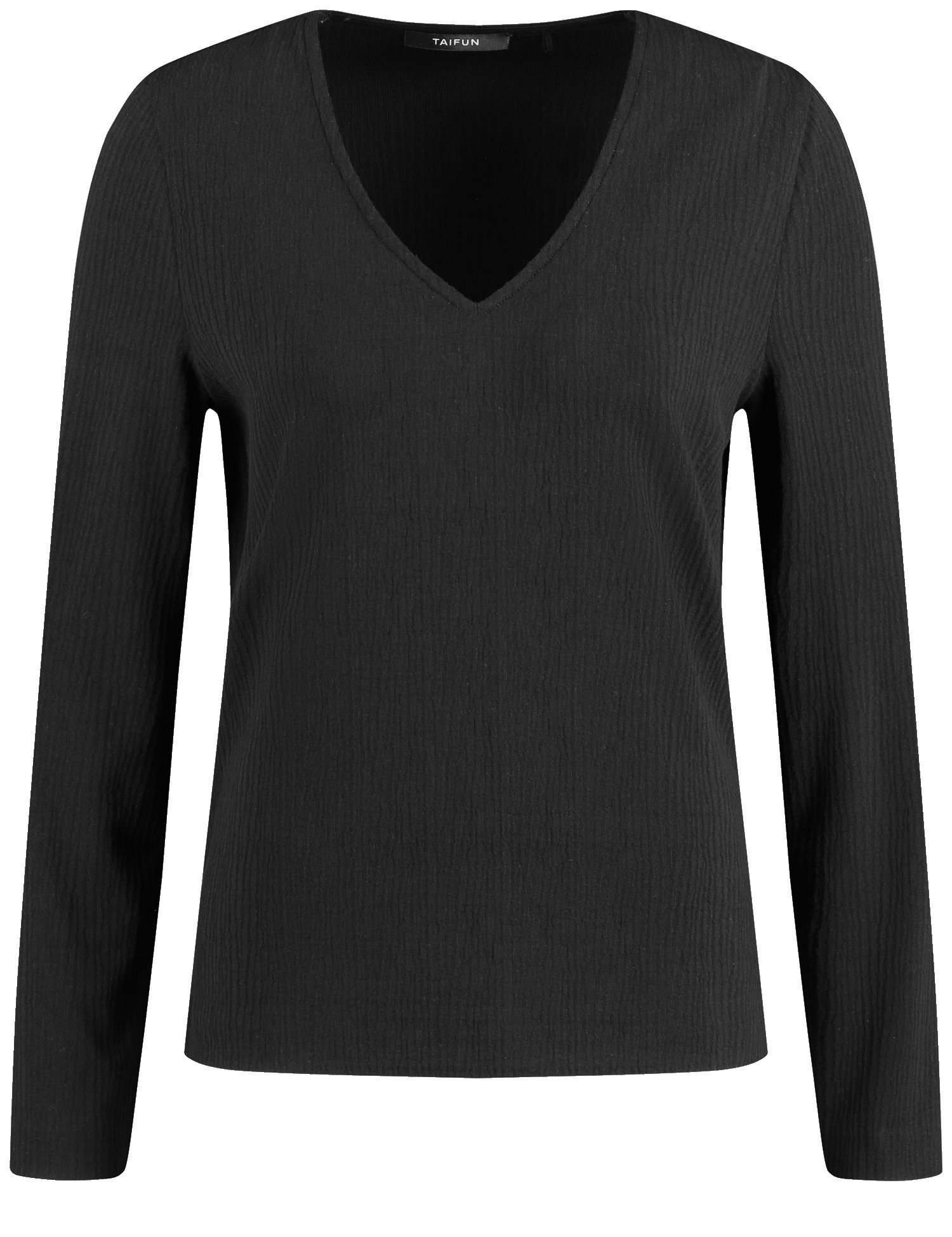 TAIFUN Damen Langarmshirt aus Struktur-Jersey 62cm V-Ausschnitt Viskose Schwarz, 46