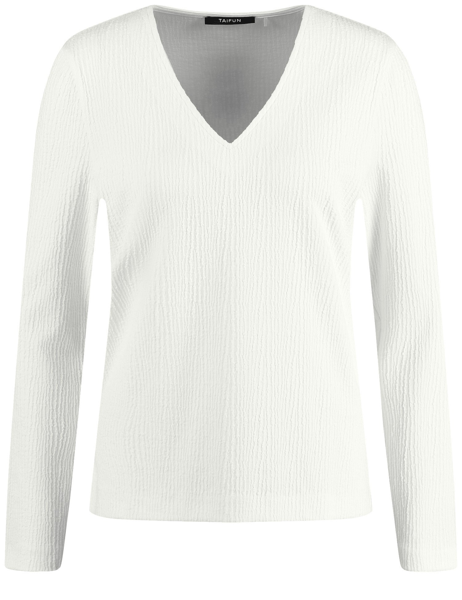 TAIFUN Damen Langarmshirt aus Struktur-Jersey 62cm V-Ausschnitt Viskose Weiss, 36