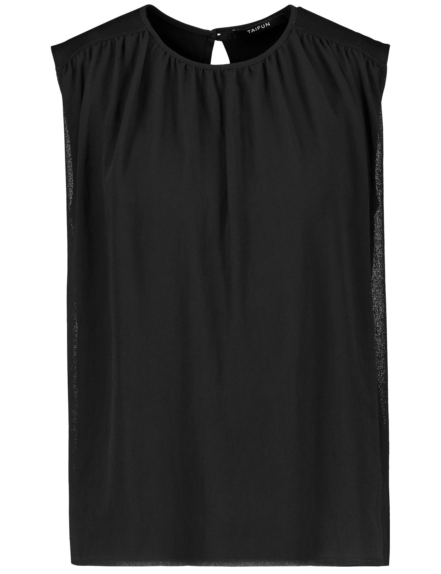 TAIFUN Damen Blusentop mit Chiffon-Layer 62cm Ärmellos Rundhals Viskose, Schwarz, 36