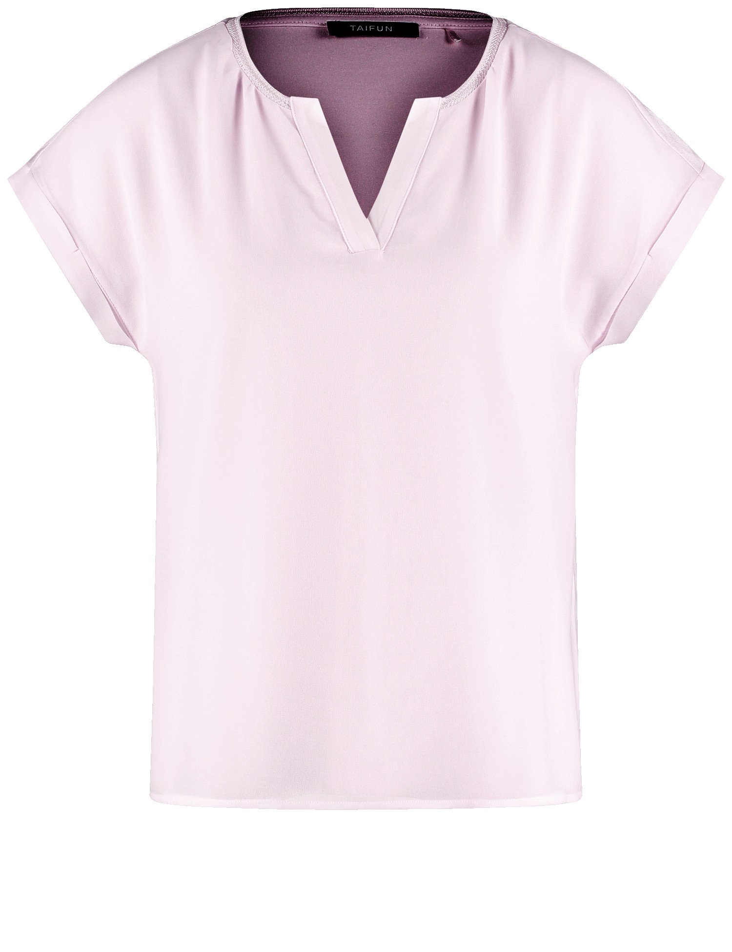 TAIFUN Damen Blusenshirt mit Chiffon-Overlayer Viskose 62 cm Rundhals Kurzarm unifarben Pink, 44