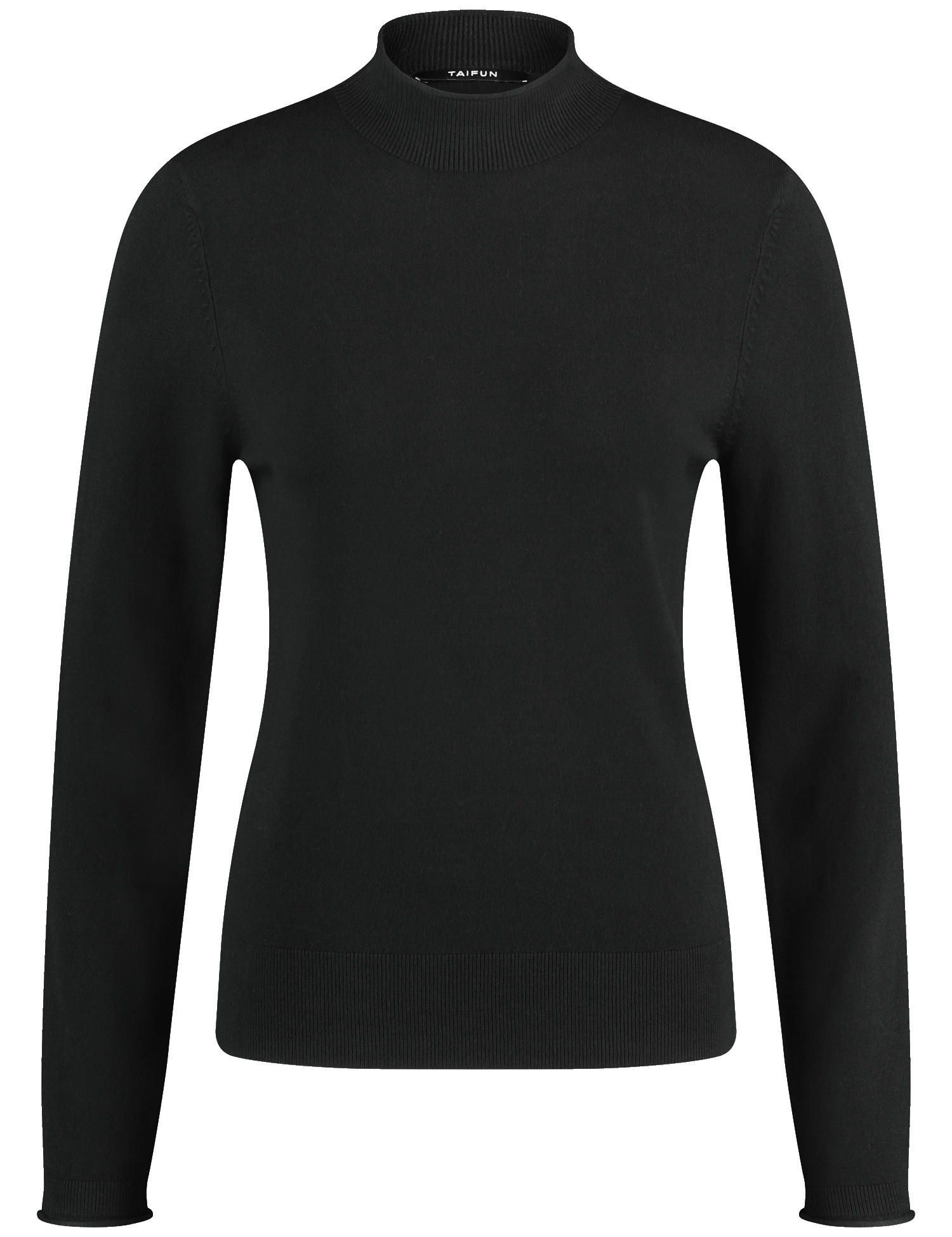 TAIFUN Damen Pullover mit Turtleneck Langarm|Ärmelbündchen Viskose, Schwarz, 46