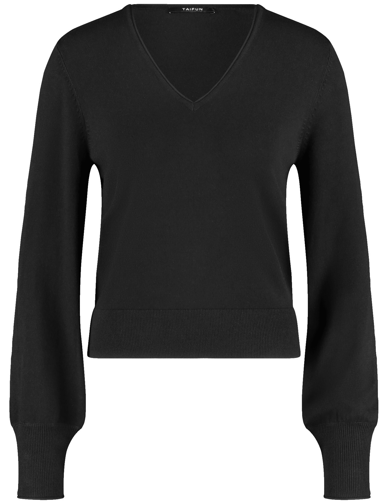 TAIFUN Damen Basic Pullover mit V-Ausschnitt Langarm|Ärmelbündchen Viskose, Schwarz, 34