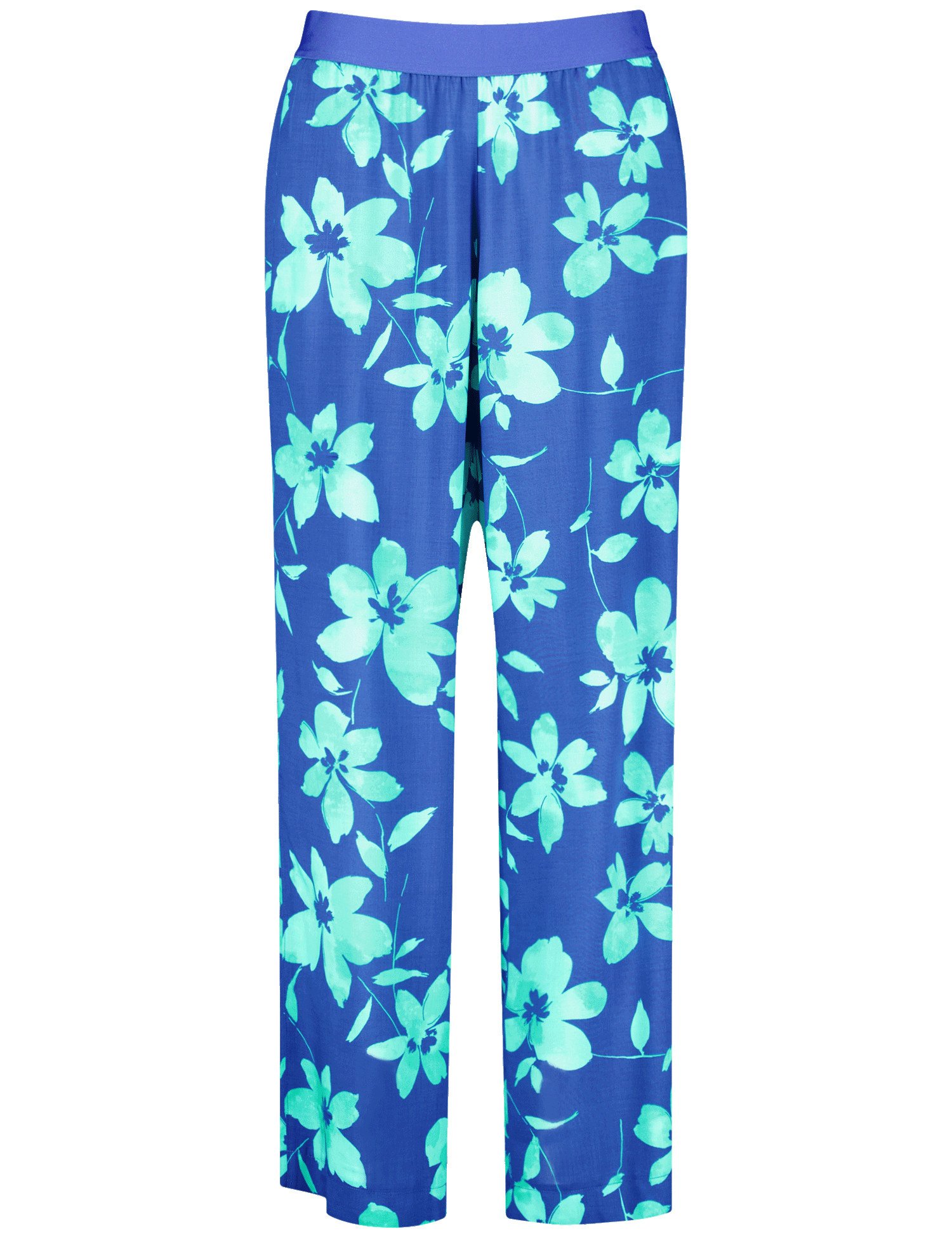 SAMOON Damen Palazzohose mit Floral-Print Viskose Normale Leibhöhe Blau, 48