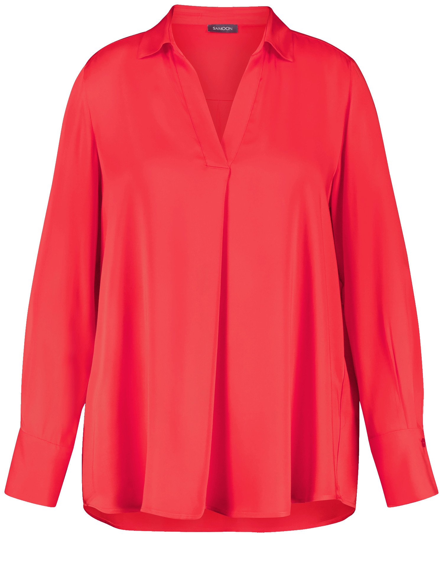 SAMOON Damen Bluse mit V-Ausschnitt und Kragen 74cm Langarm Viskose Rot, 42