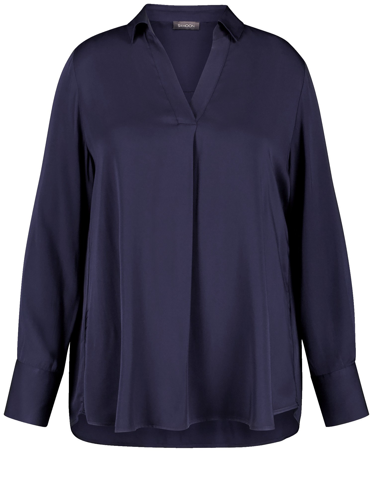 SAMOON Damen Bluse mit V-Ausschnitt und Kragen 74cm Langarm Viskose Blau, 42