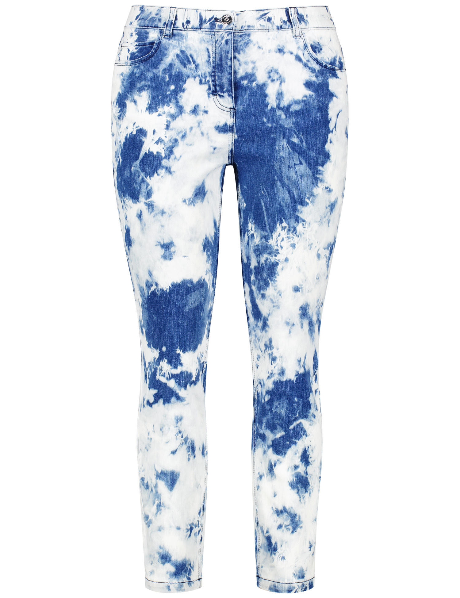 SAMOON Damen 7/8 Jeans mit Batik-Print Betty Baumwolle Normale Leibhöhe|Unsichtbarer Dehnbund mit Gürtelschlaufen Blau, 