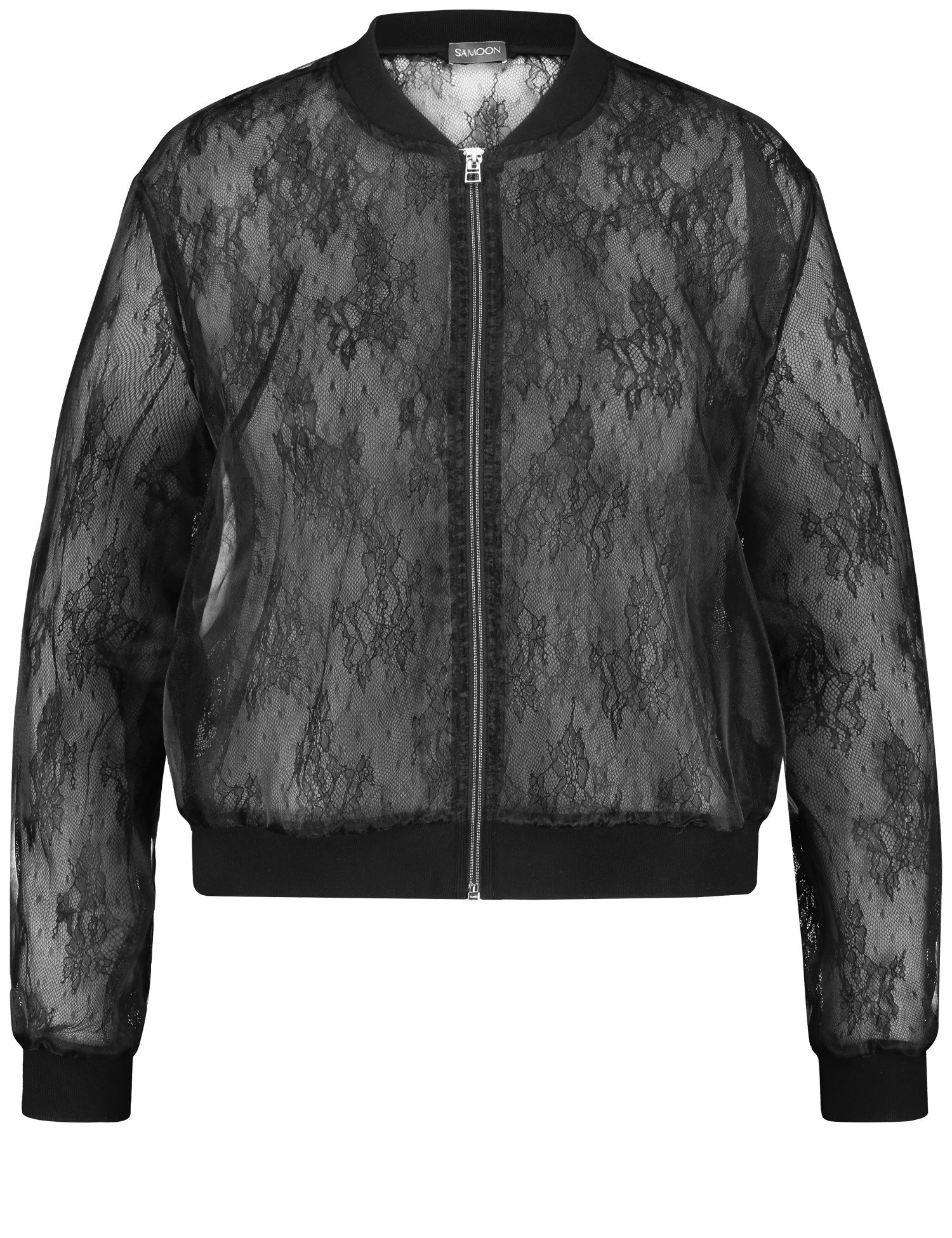 SAMOON Damen Transparenter Spitzen-Blouson 55 cm cm Schwarz, 48