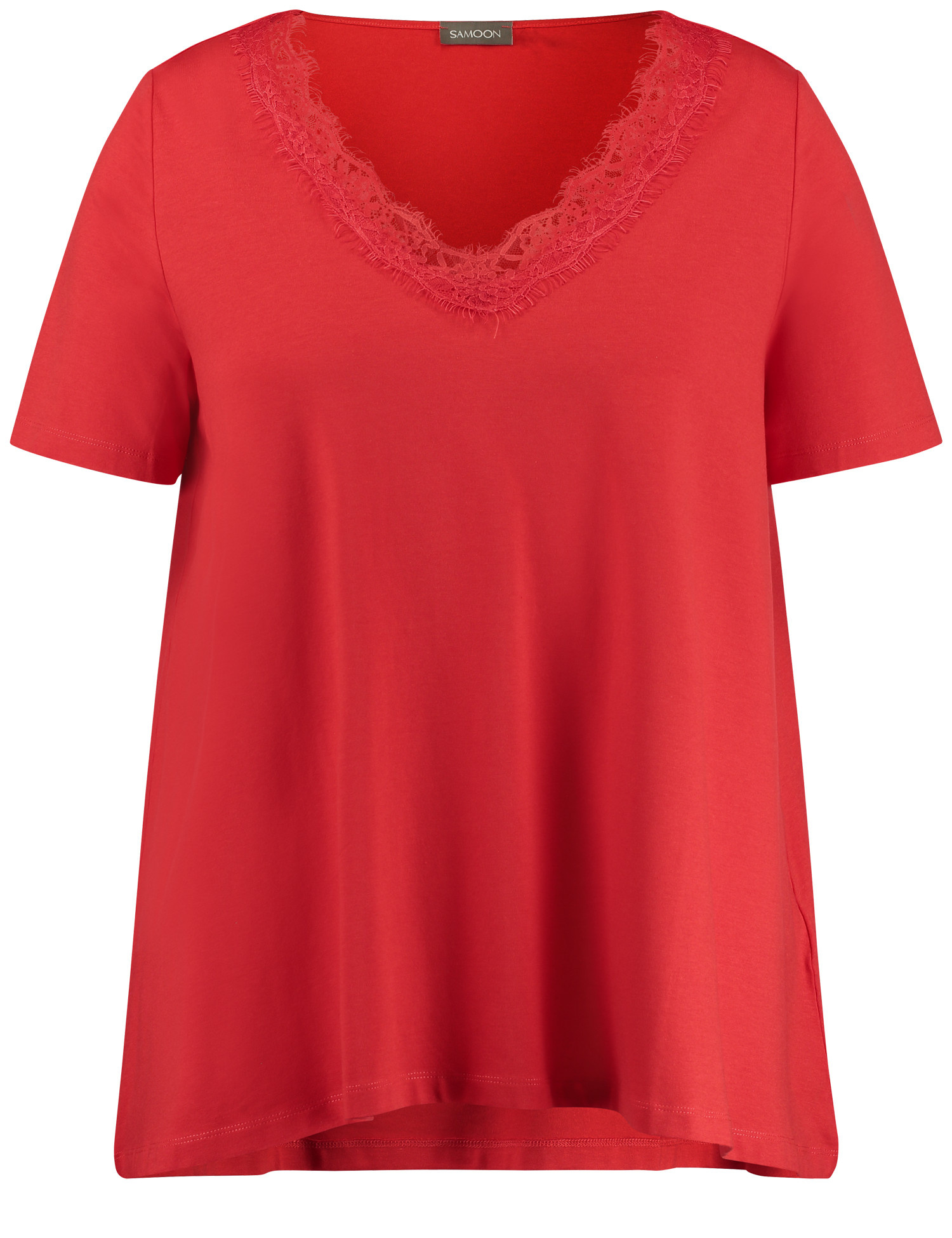 SAMOON Damen Shirt in A-Linie Modal 72 cm V-Ausschnitt Kurzarm unifarben Rot, 48