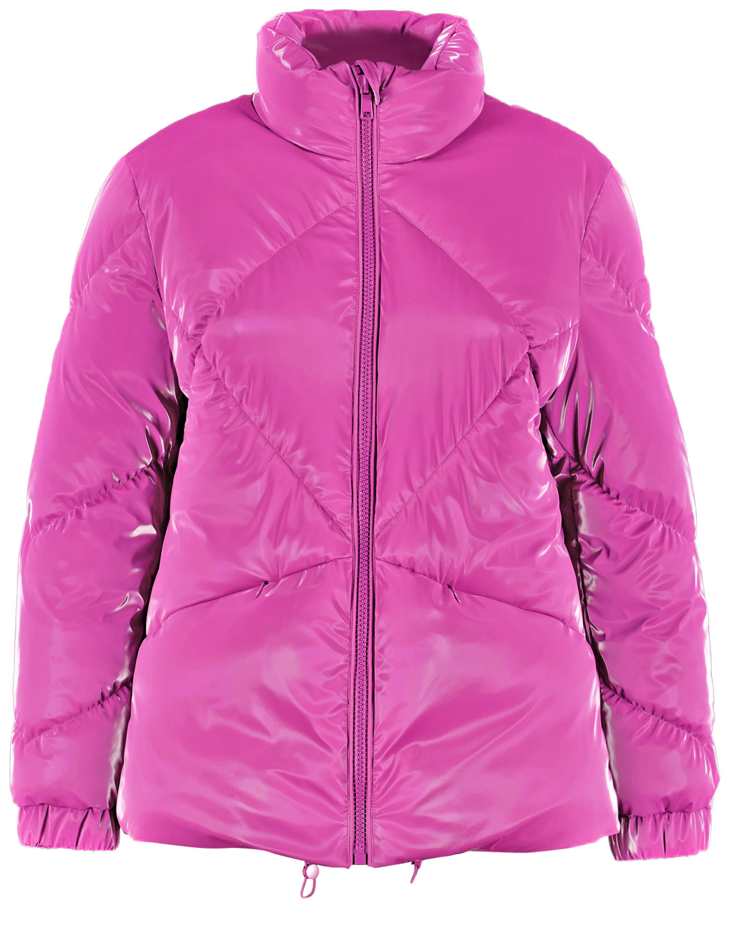 SAMOON Damen Steppjacke mit Shiny-Effekt 68cm Langarm Stehkragen Reißverschluss Pink, 44