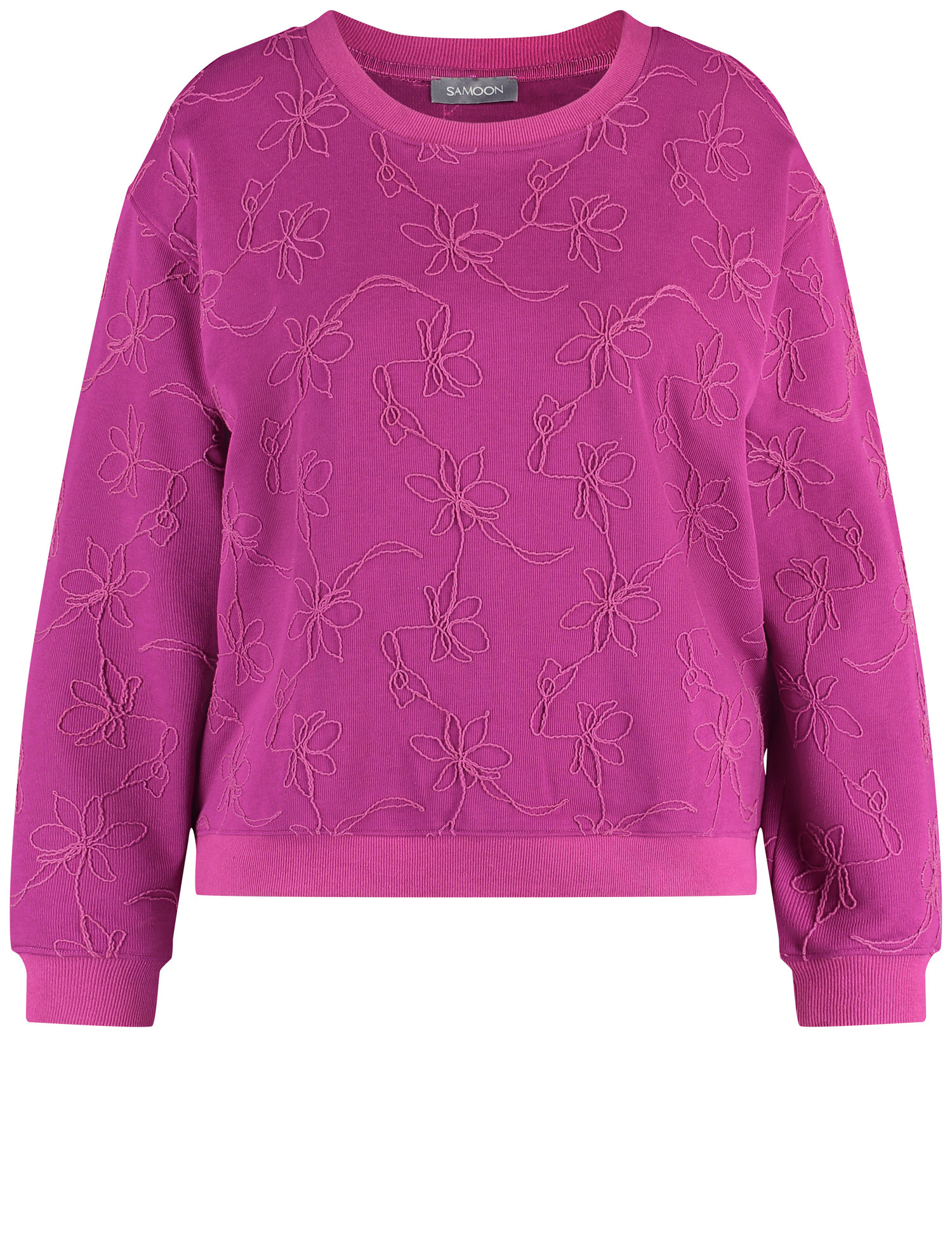 SAMOON Damen Sweatshirt mit Kordelapplikation 64cm Langarm Rundhals Baumwolle Pink, 52