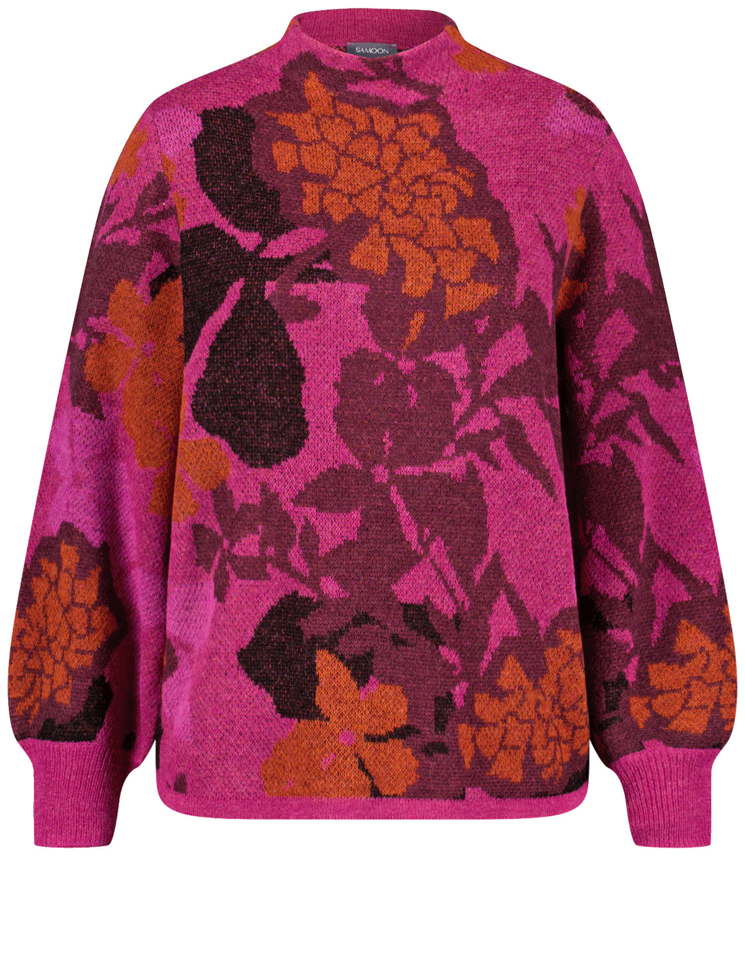 SAMOON Damen Pullover mit floralem Jacquardmuster Langarm|Ärmelbündchen Polyacryl, Pink, 42