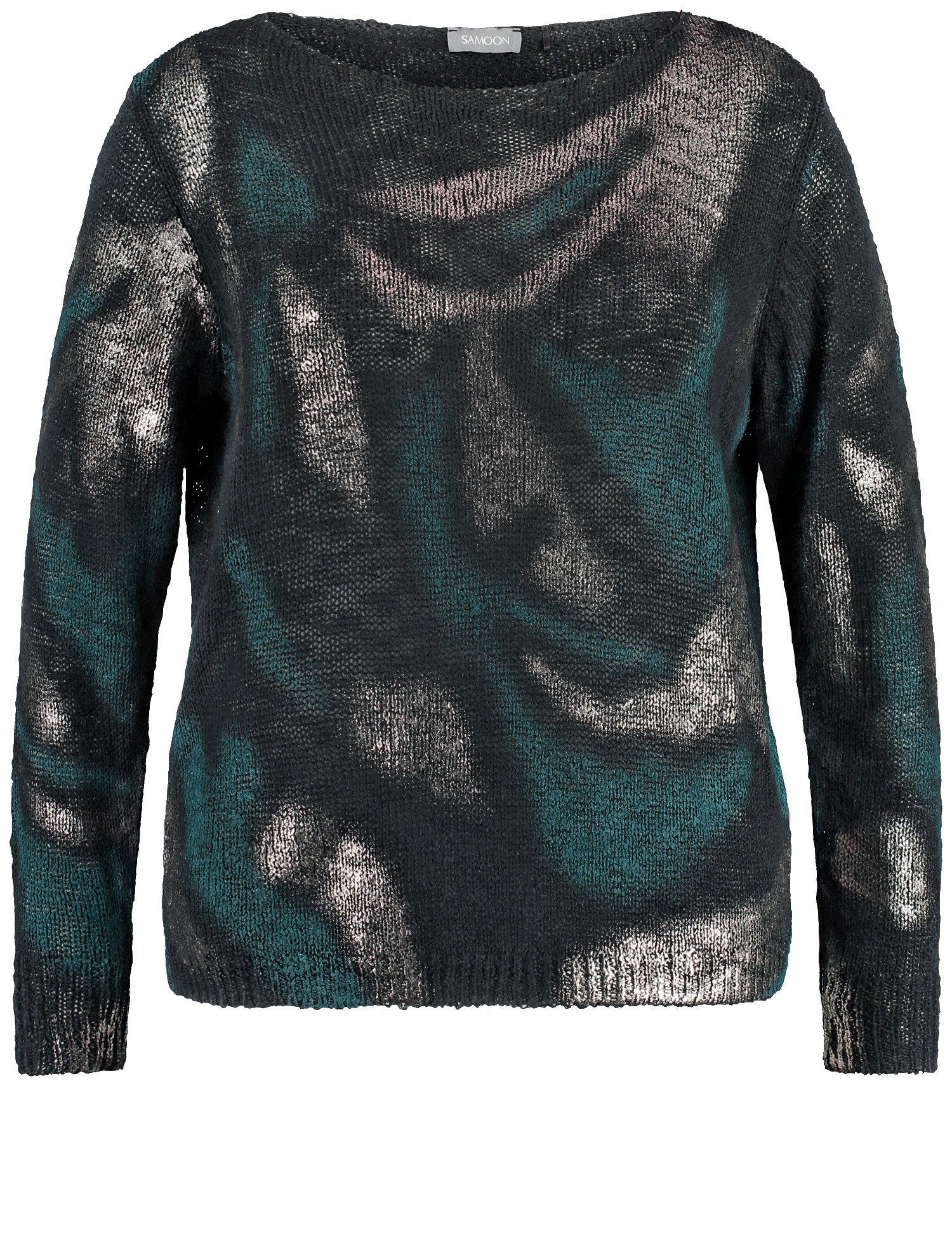 SAMOON Damen Pullover mit Print Langarm Polyacryl, Schwarz, 46