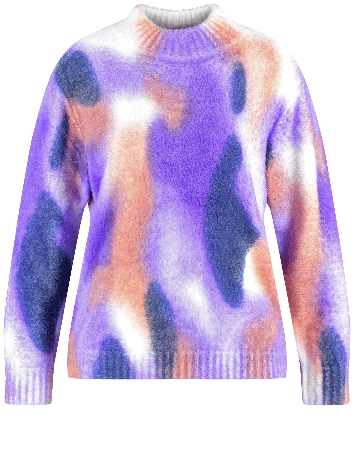 SAMOON Damen Kuscheliger Pullover mit Print Langarm|Ärmelbündchen Polyamid, Lila, 44