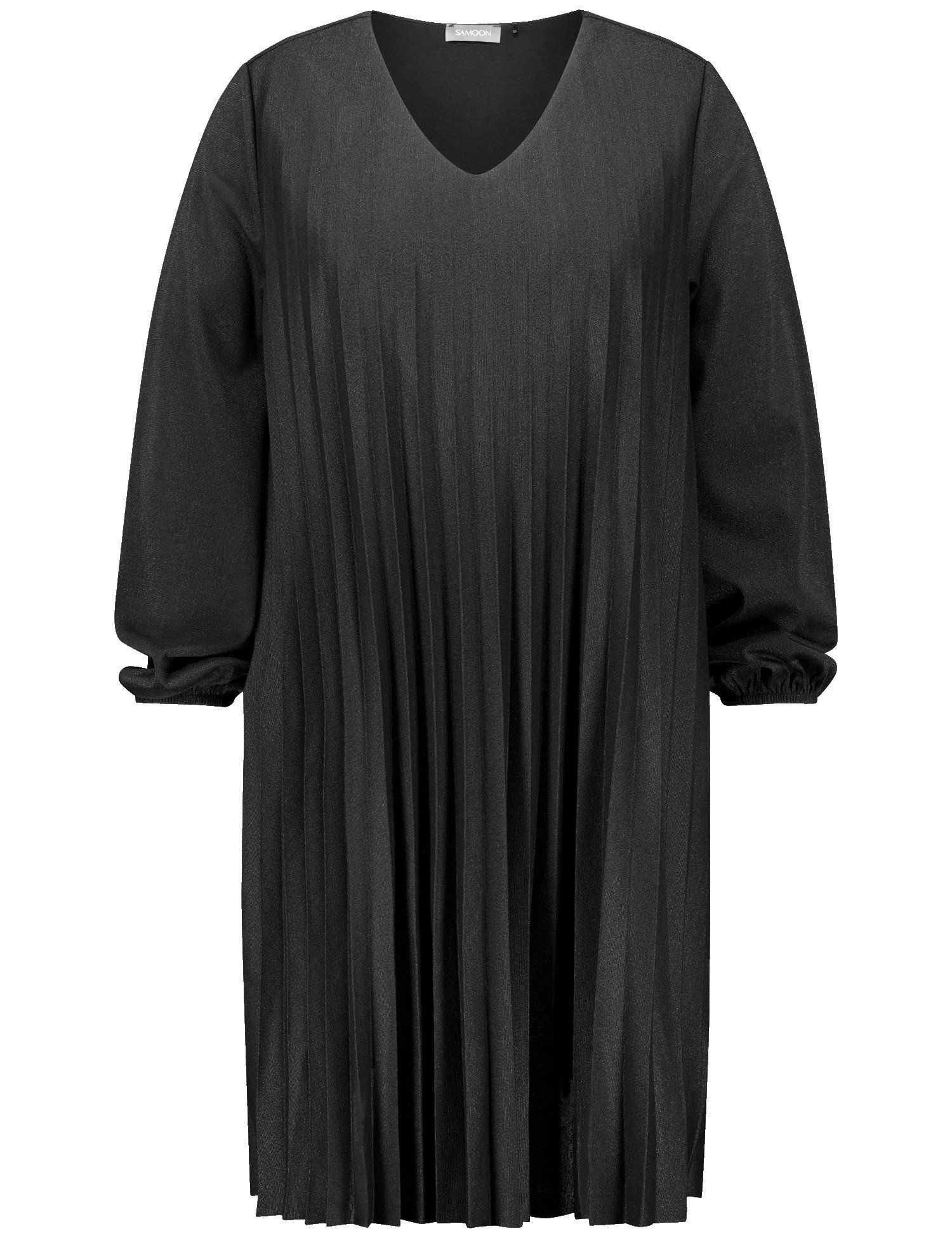 SAMOON Damen Softes Plisseekleid mit dezentem Glitzer-Effekt Schwarz, 42