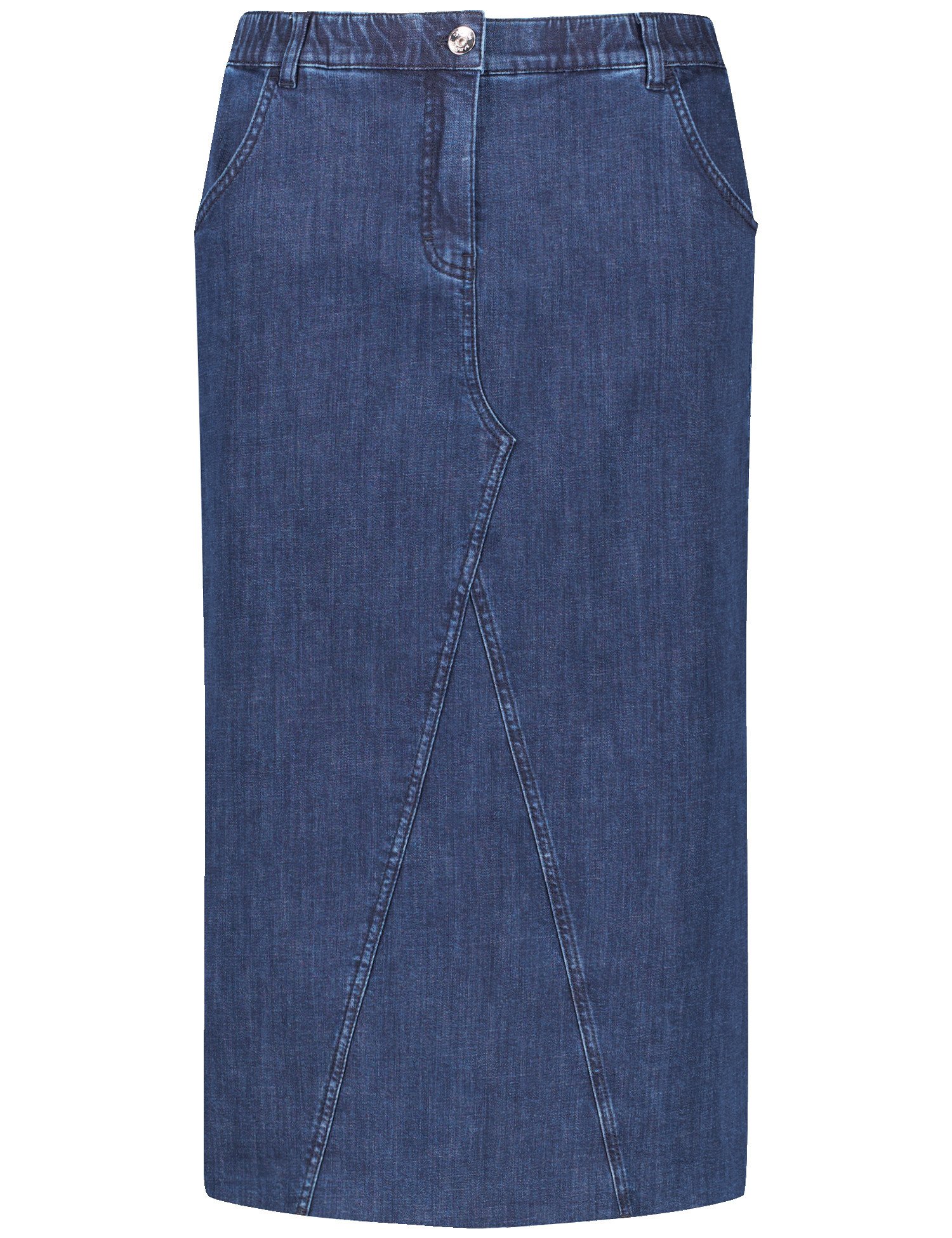 SAMOON Damen Jeansrock in Midilänge Baumwolle 85 cm Blau, 46