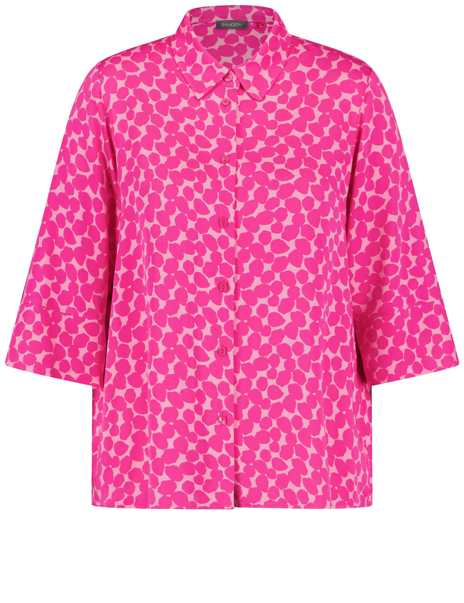 SAMOON Damen Weite 3/4 Arm Bluse mit Dots-Print Viskose 68 cm Hemdkragen gepunktet Pink, 48