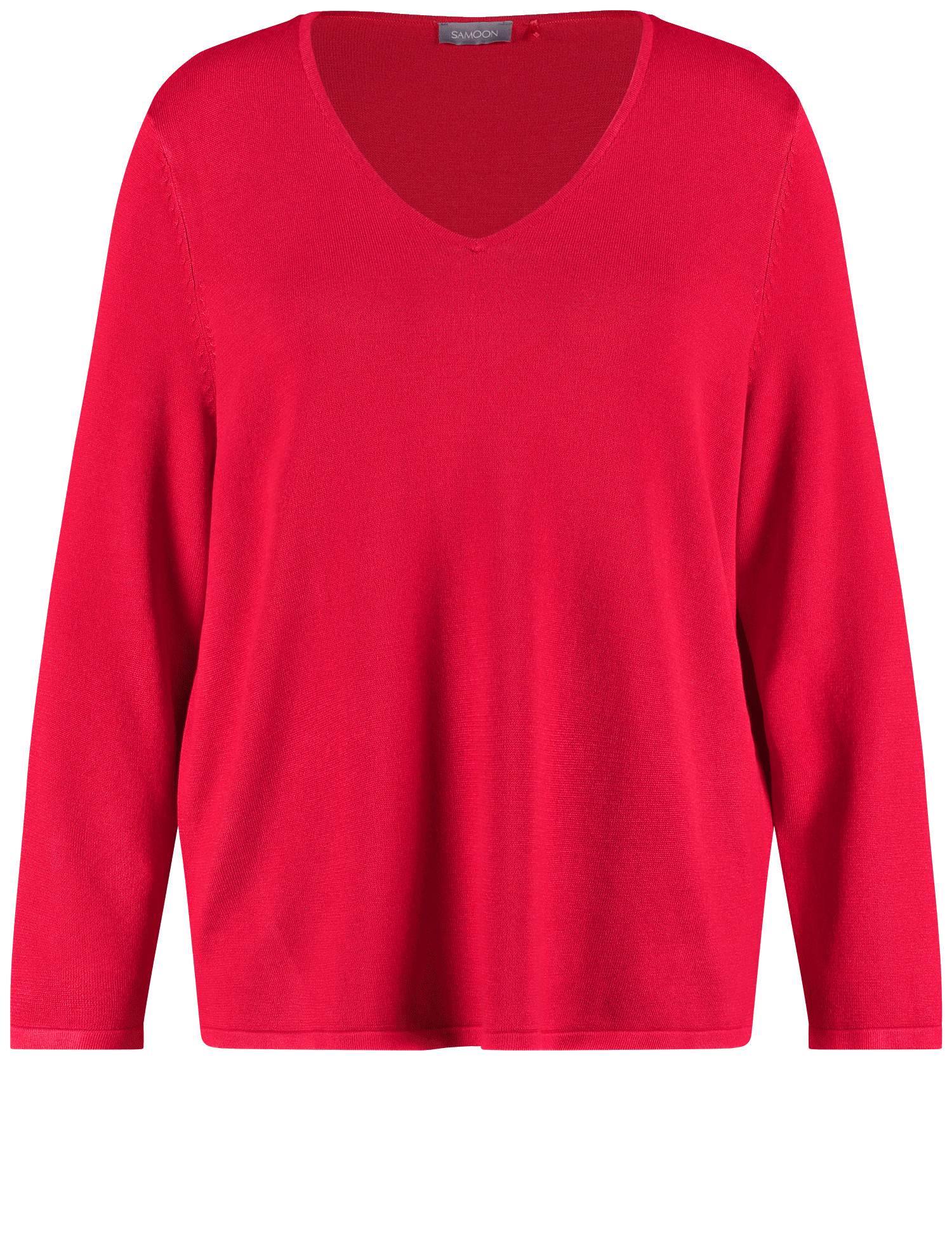 SAMOON Damen Basic Pullover mit V-Ausschnitt Langarm Viskose, Rot, 50