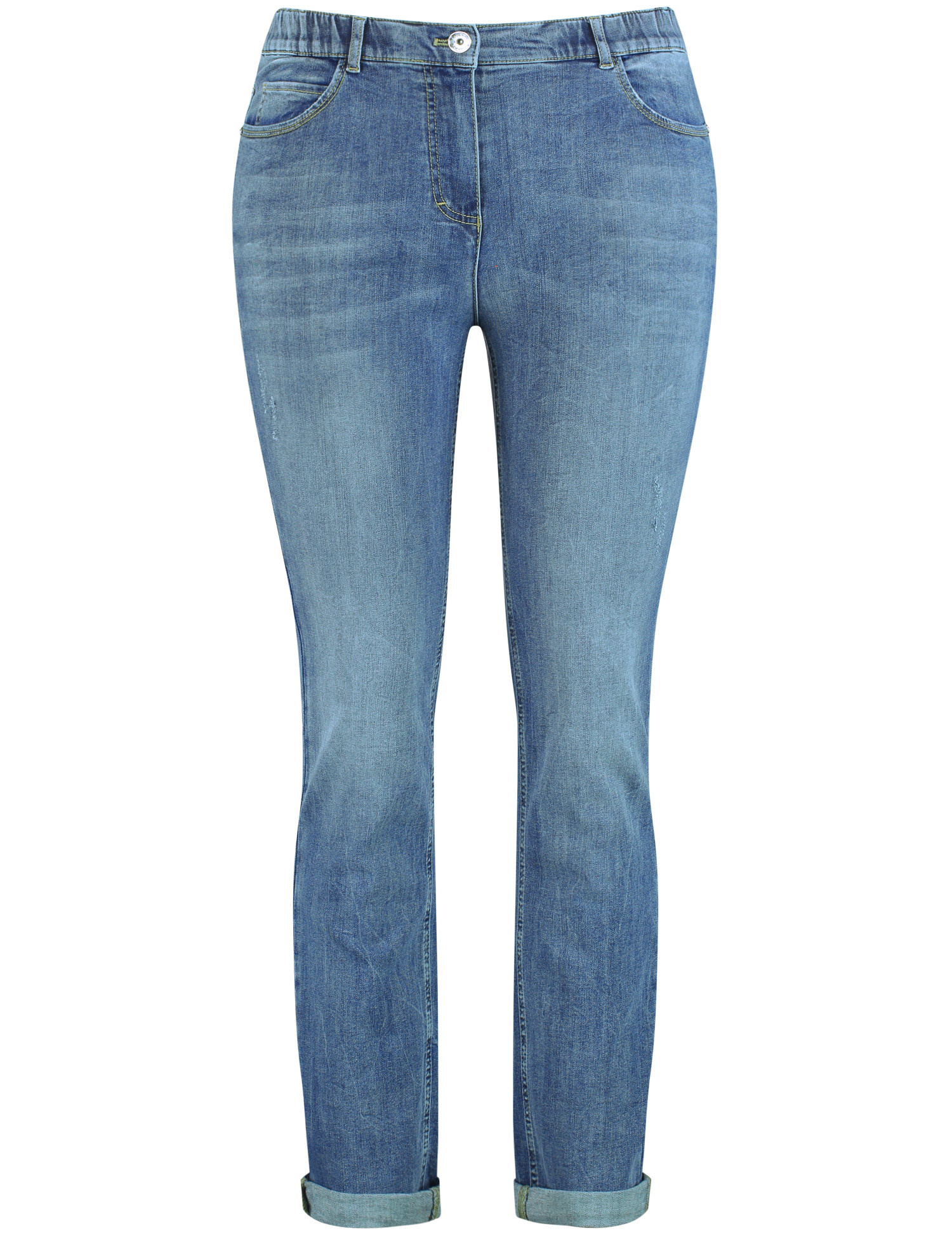 SAMOON Damen 5-Pocket Jeans Betty mit Saumaufschlag Baumwolle Normale Leibhöhe Blau, 44