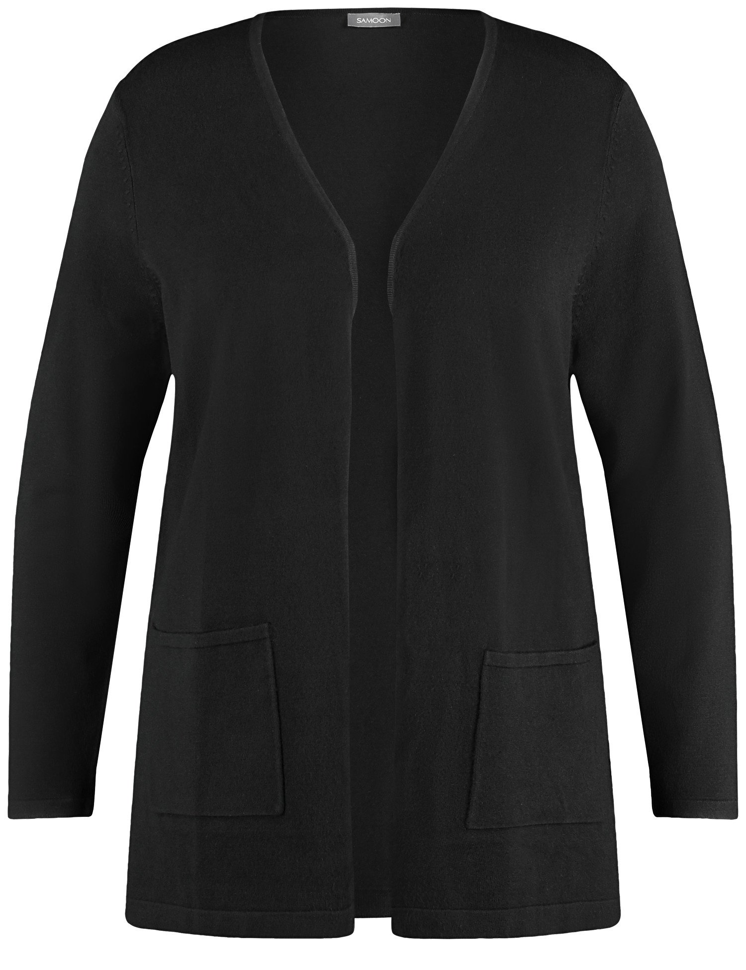 SAMOON Damen Lange Basic-Strickjacke Langarm Viskose, Schwarz, 54