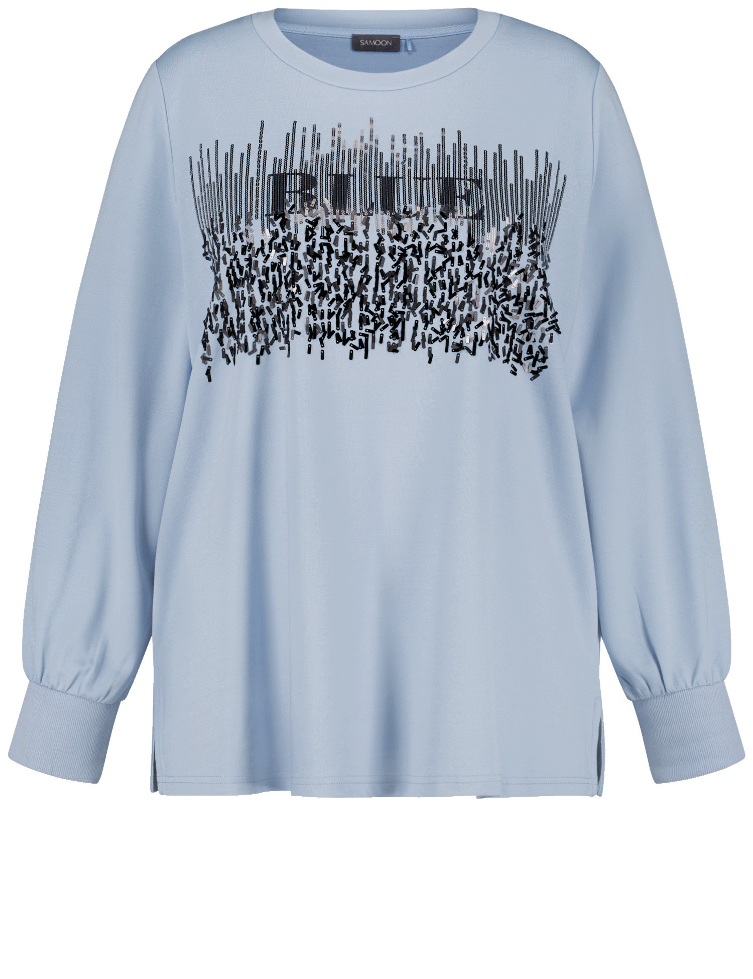 SAMOON Damen Sweatshirt mit verziertem Wording-Print Viskose 68 cm Rundhals Langarm Blau, 52