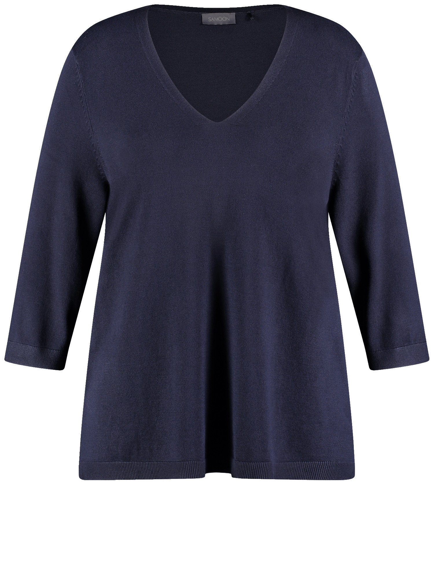 SAMOON Damen 3/4 Arm Basic Pullover mit V-Ausschnitt Viskose, Blau, 42