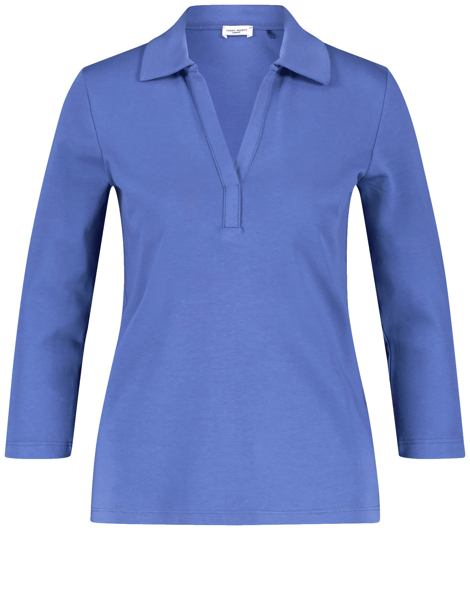 GERRY WEBER Damen 3/4 Arm Poloshirt aus Baumwolle 64cm Polokragen Blau, 34