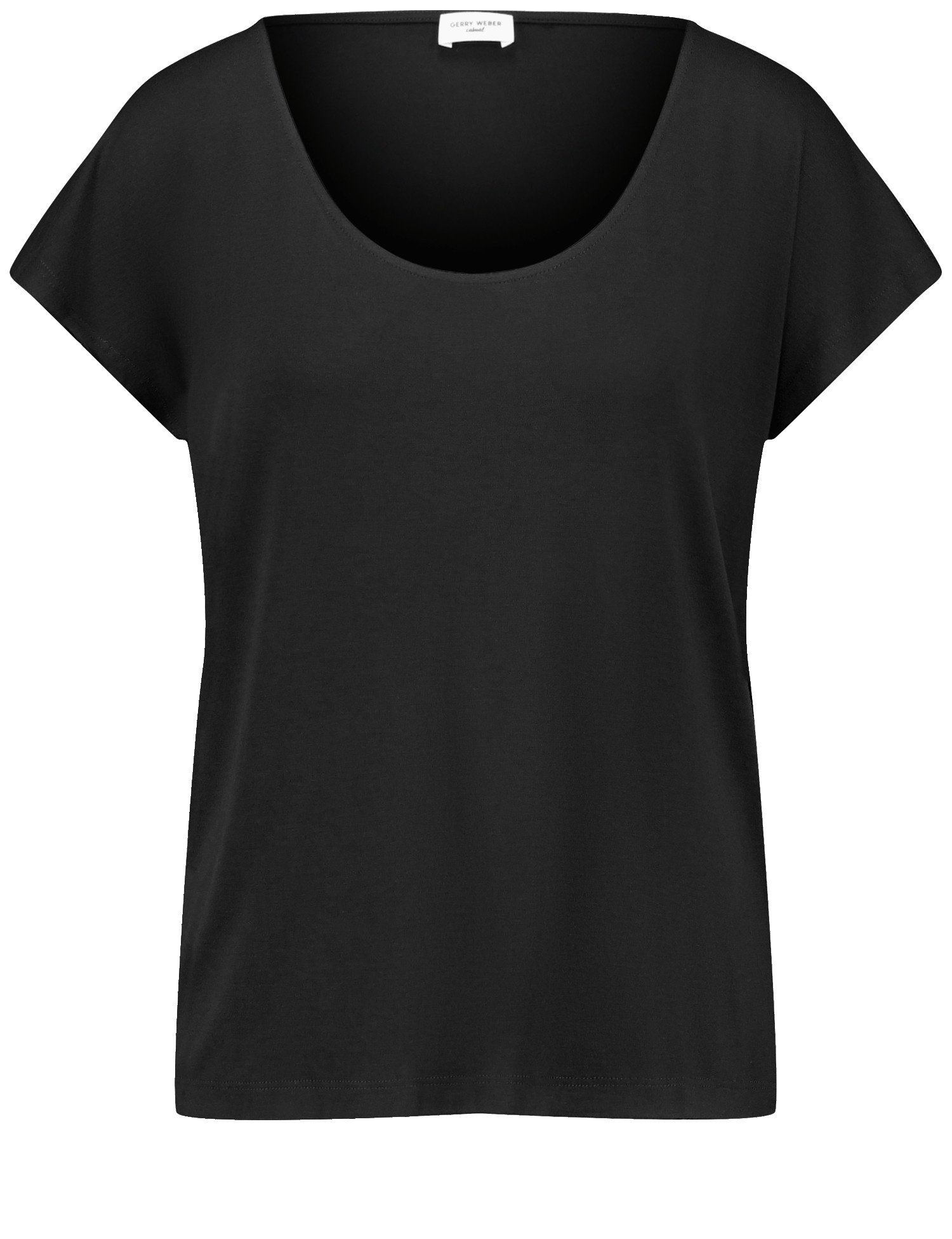 GERRY WEBER Damen Figurumspielendes T-Shirt mit rundem Ausschnitt 60cm Kurzarm Rundhals Viskose, Schwarz, 40