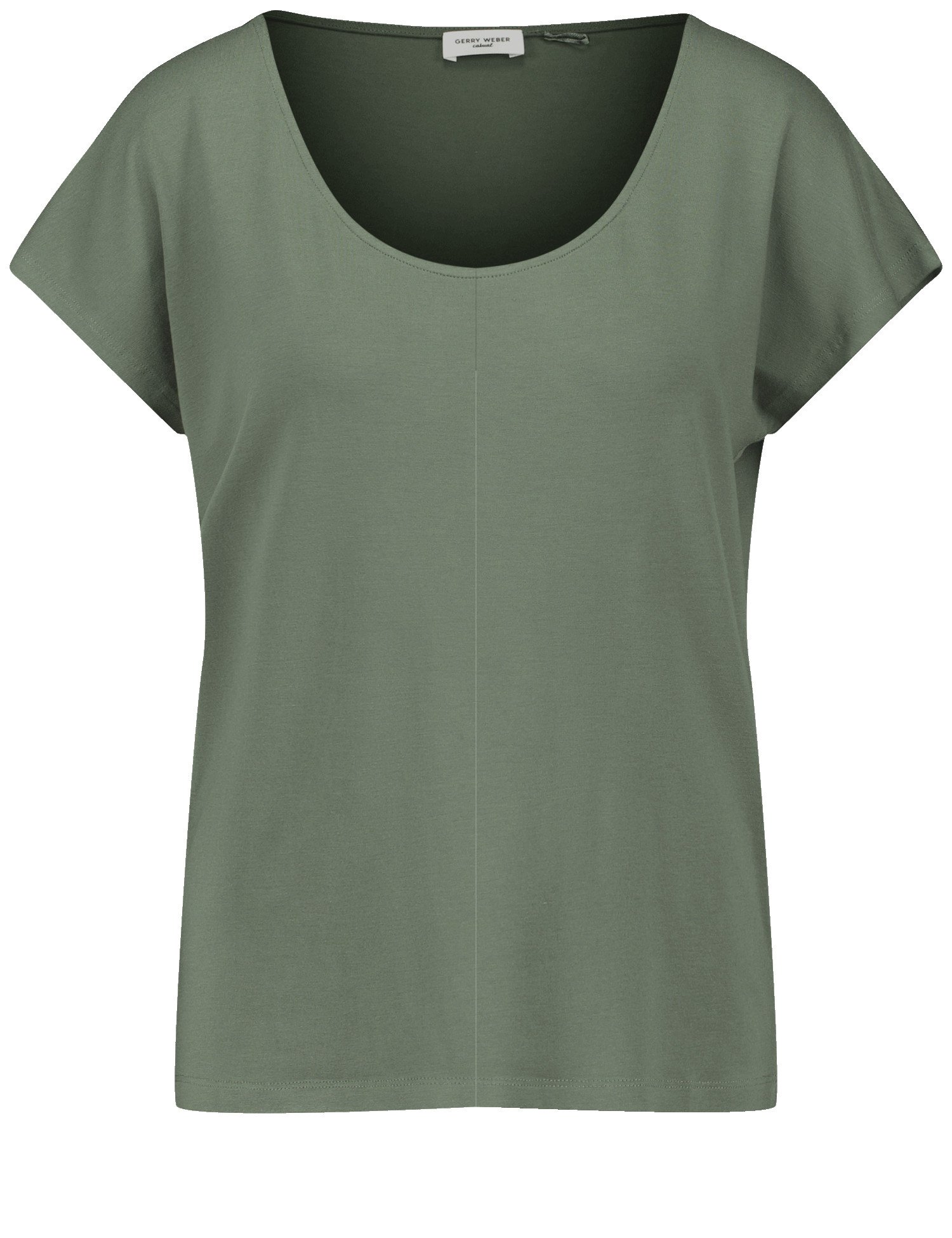 GERRY WEBER Damen Figurumspielendes T-Shirt mit rundem Ausschnitt 60cm Kurzarm Rundhals Viskose, Grün, 40